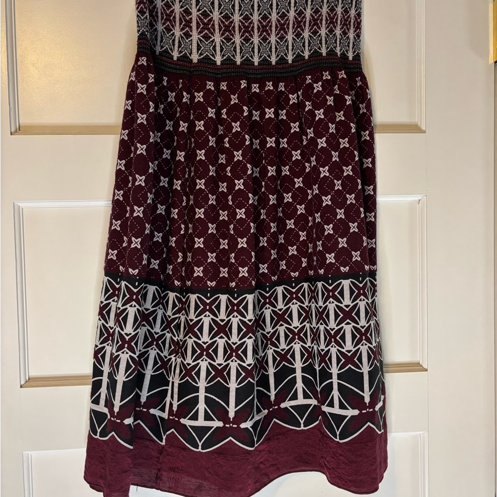 Max Studio Red and White A-Line Midi Skirt